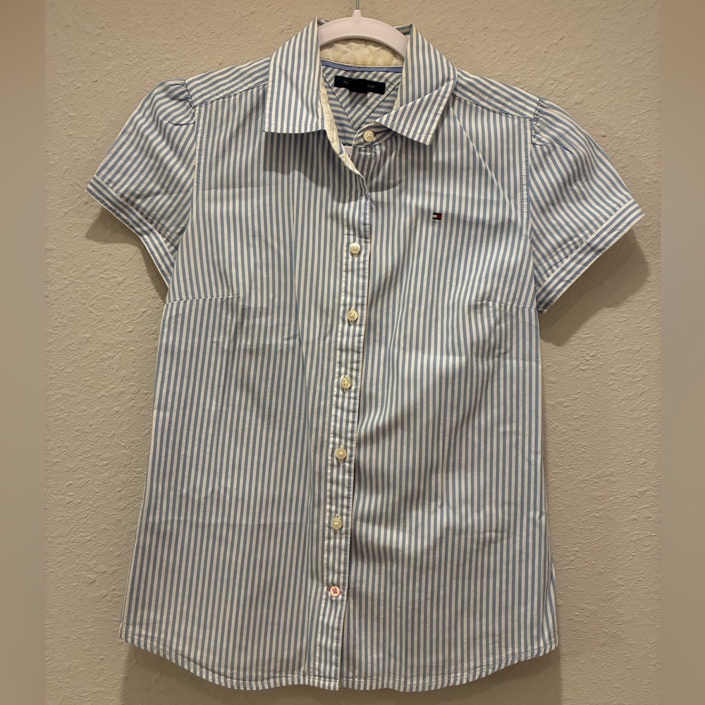 Tommy Hilfiger Striped Short Sleeve Button-Up Shirt